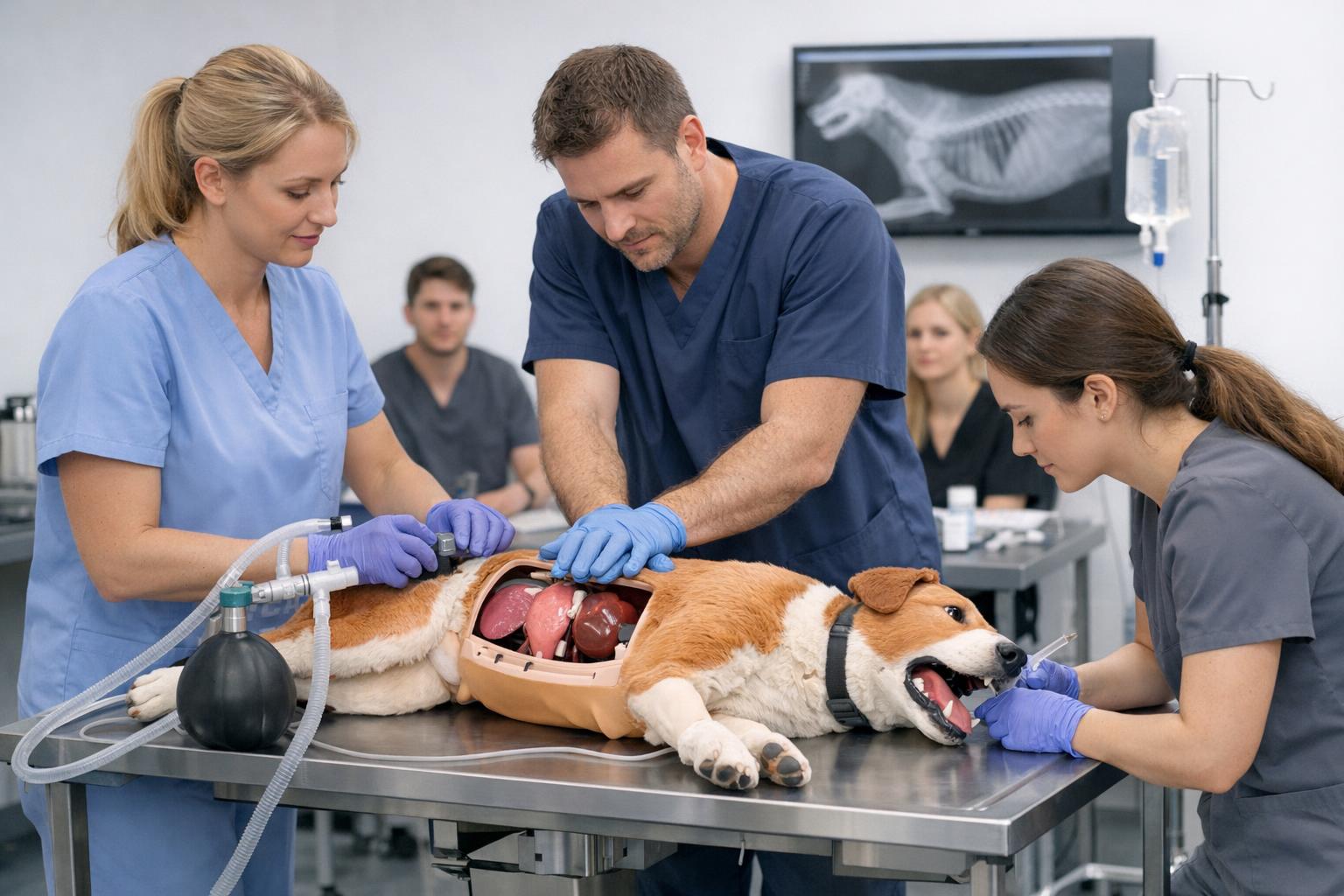 Fantom weterynaryjny w sali szkoleniowej - zdjęcie ilustrujące użycie fantomu